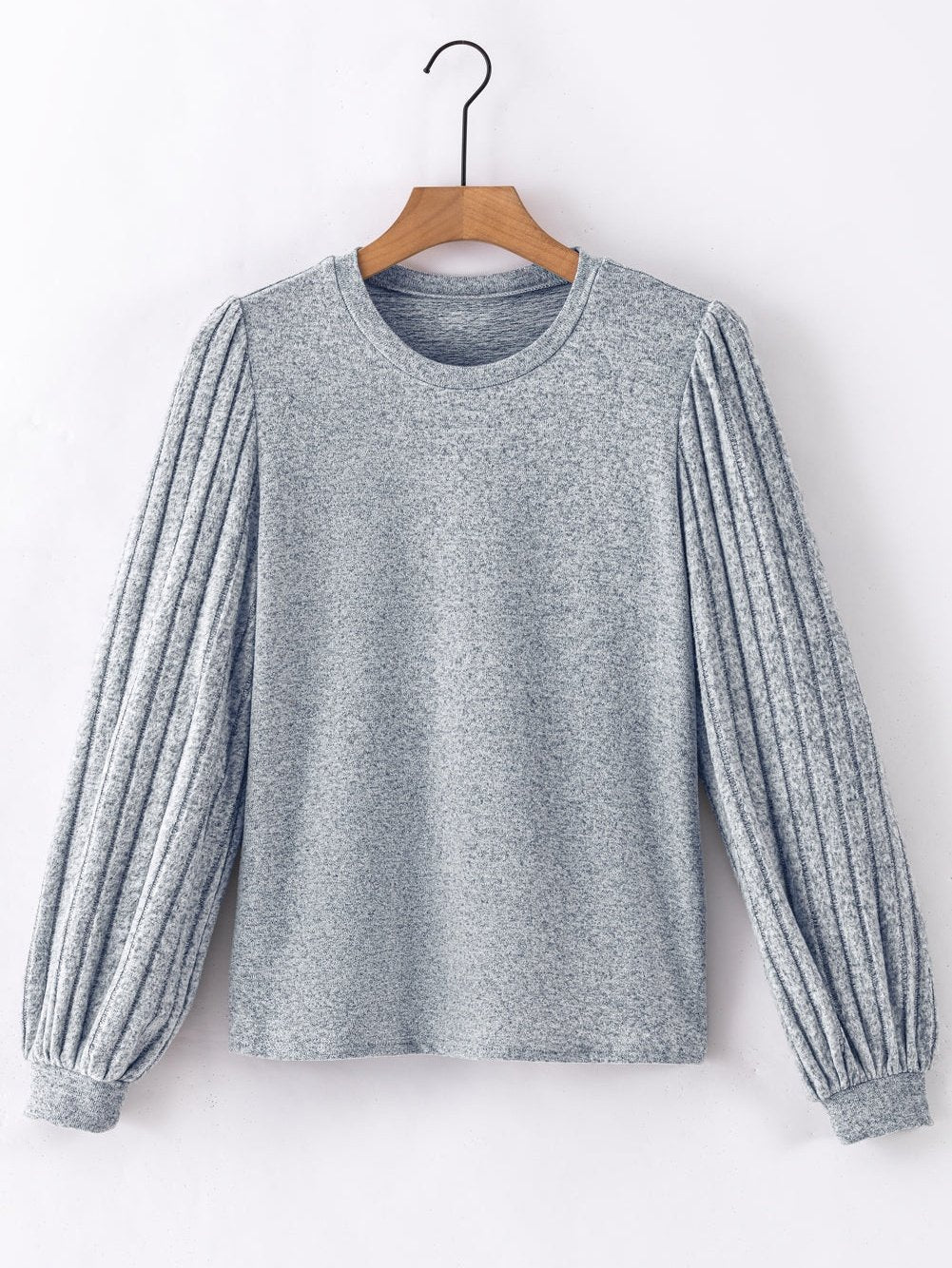 Elegant Gray Bishop Sleeve Knit Top