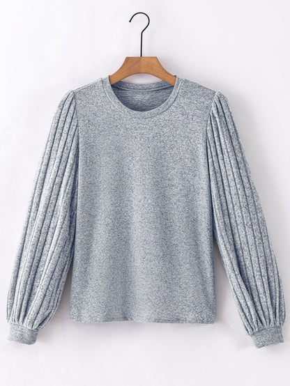 Elegant Gray Bishop Sleeve Knit Top