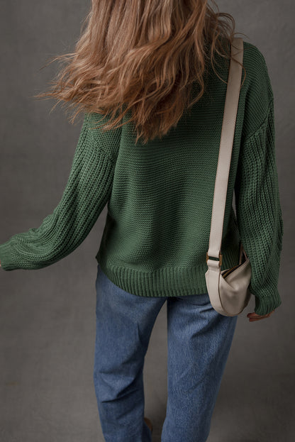 Mist Green Solid Color Front Seam Drop Shoulder Loose Sweater