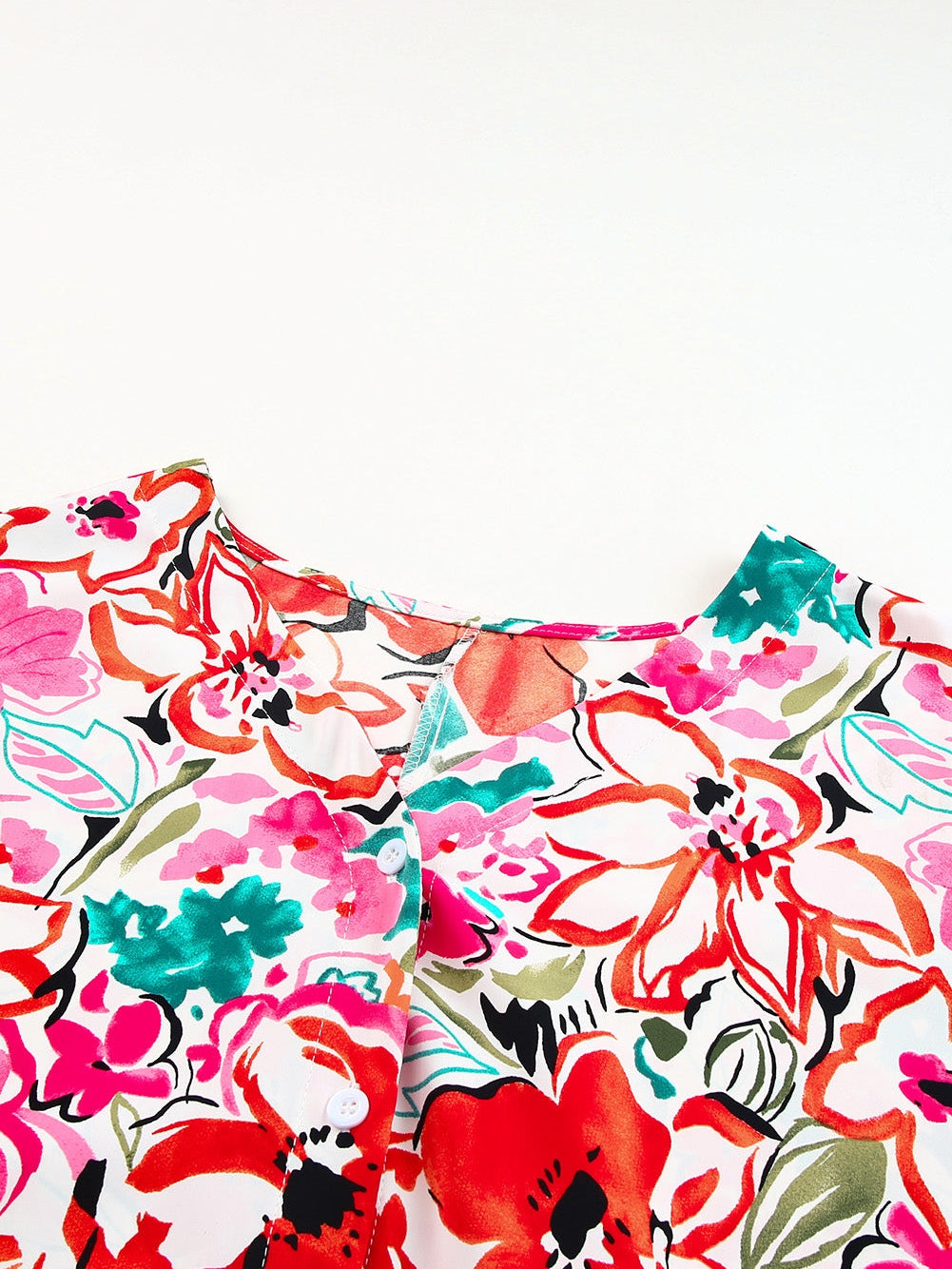 Floral Print Rose Kimono Sleeve Plus Size Blouse