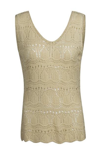 Apricot Elegant Crocheted V Neck Sleeveless Sweater Vest
