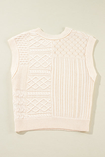 Beige Cable Knit Dolman Armholes Sweater Tank