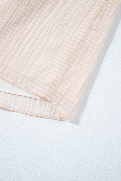 Apricot Textured Halter Neck Button Up Sleeveless Top with Keyhole Back