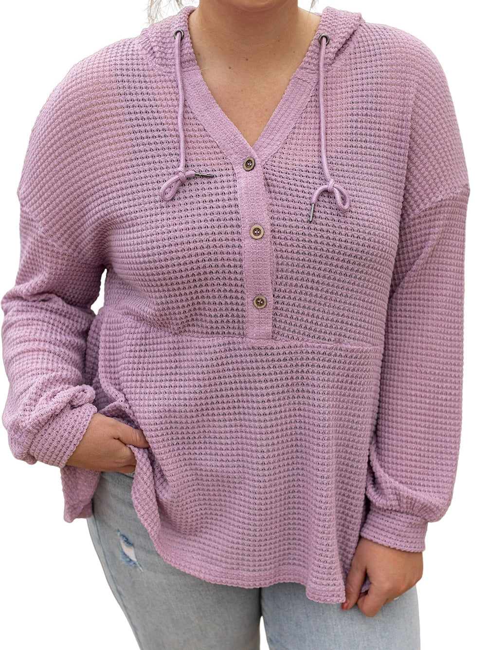 Purple Plus Size Waffle Knit Hooded Top