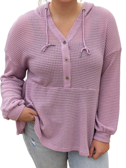 Purple Plus Size Waffle Knit Hooded Top