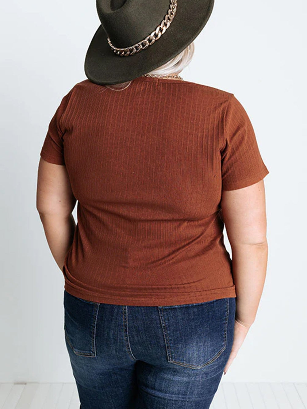 Chestnut Plus Size Ribbed Knit Henley Tee
