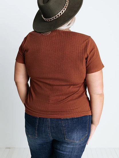 Chestnut Plus Size Ribbed Knit Henley Tee