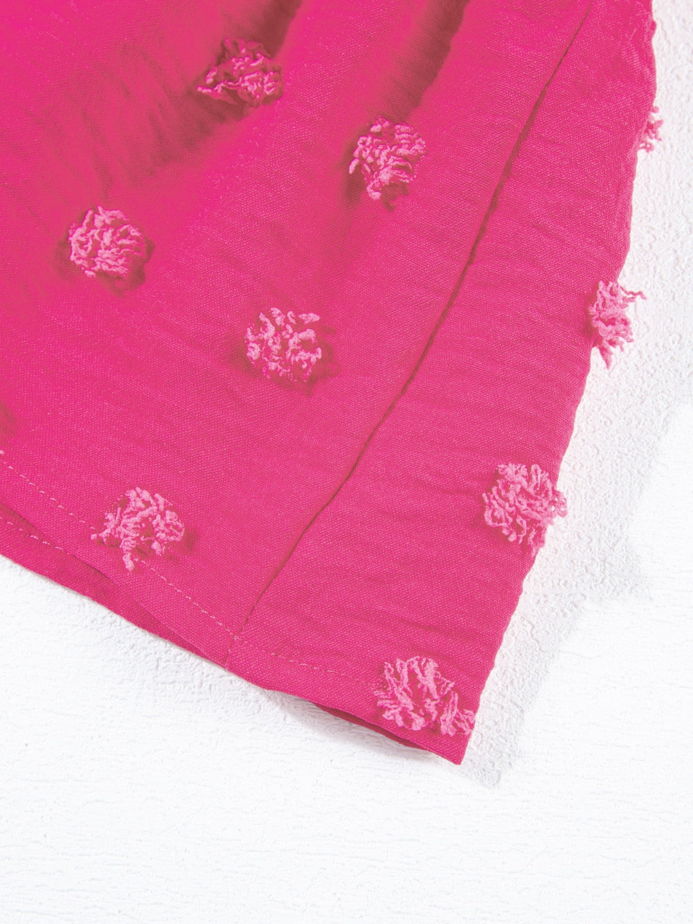 Strawberry Pink Jacquard Ruffle Sleeve Plus Size Mini Dress