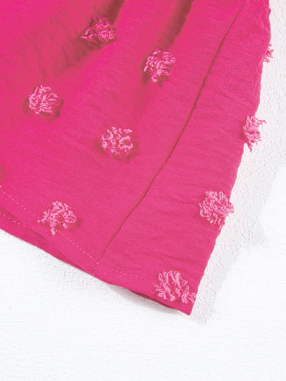 Strawberry Pink Jacquard Ruffle Sleeve Plus Size Mini Dress