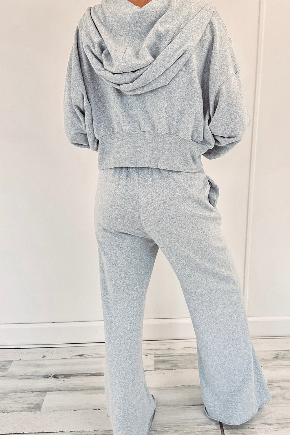 Light Grey Zip Up Hoodie and Drawstring Pants 2 Piece Set