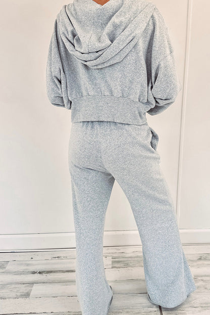 Light Grey Zip Up Hoodie and Drawstring Pants 2 Piece Set