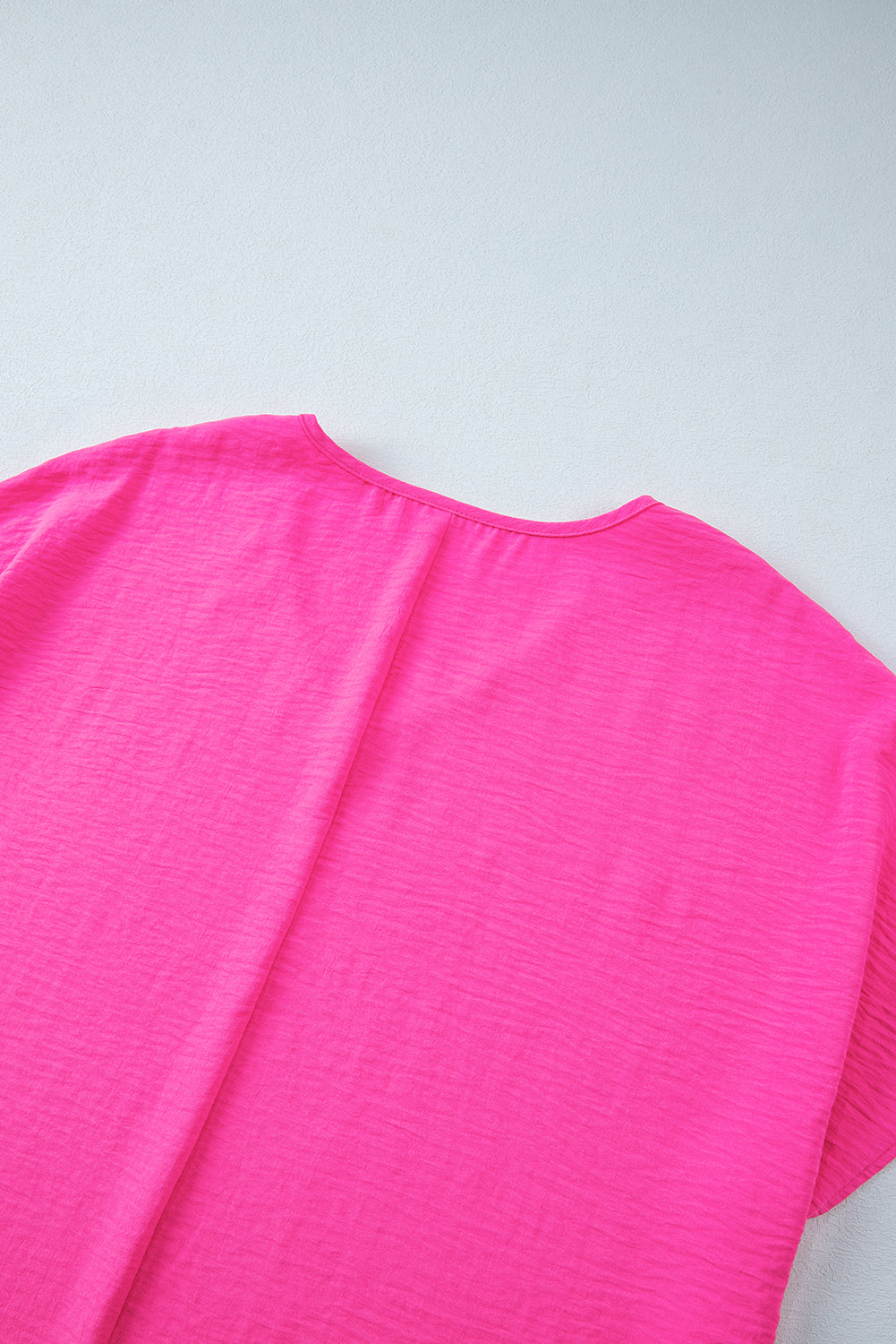 Red Rose Crinkled V-Neck Plus Size Top with Short Sleeves