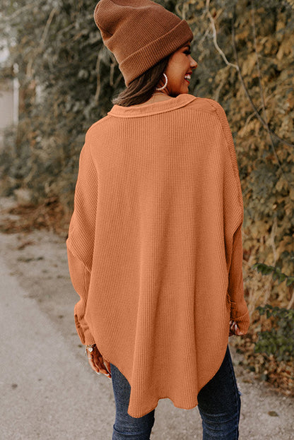 Golden Blaze Waffle Knit Shacket with Button Flap Pockets