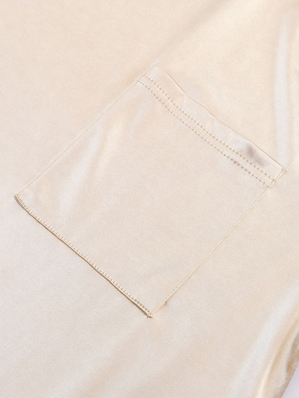 Glittery Apricot Satin Long Sleeve Top with Chest Pocket