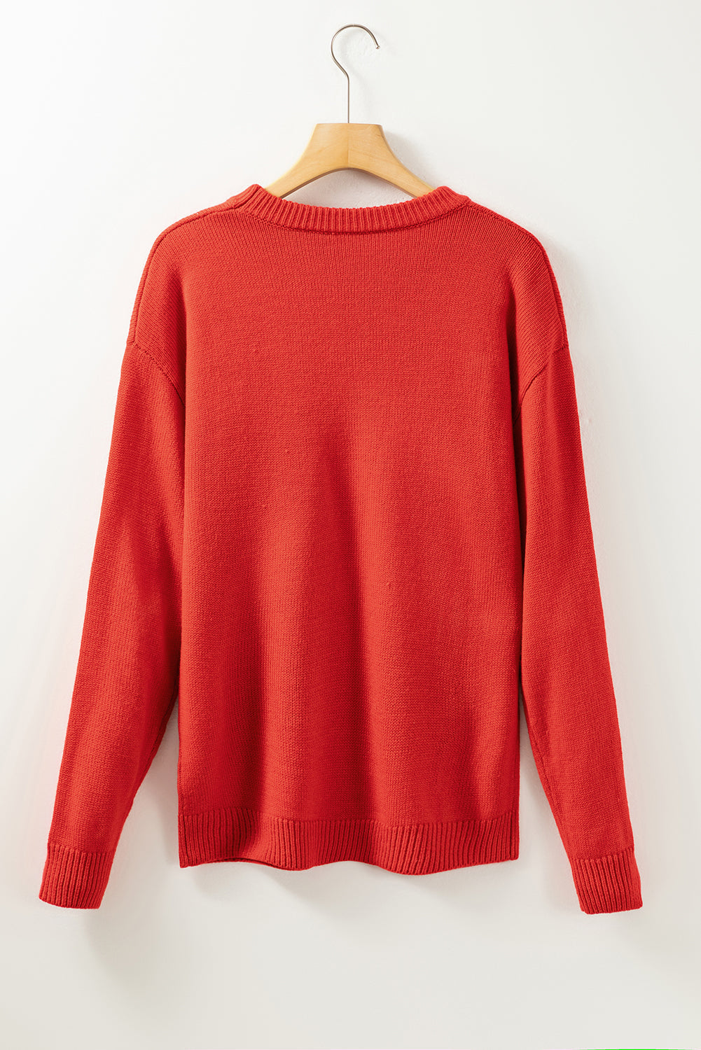 Festive Red Sequin Christmas Tree Sweater with Drop Shoulders