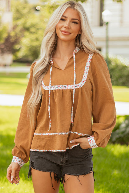 floral trim long sleeve blouse