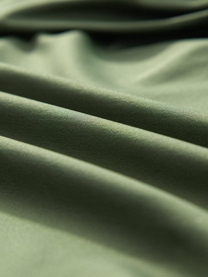 Green Mesh Ruched Tankini with High Neck Plunge