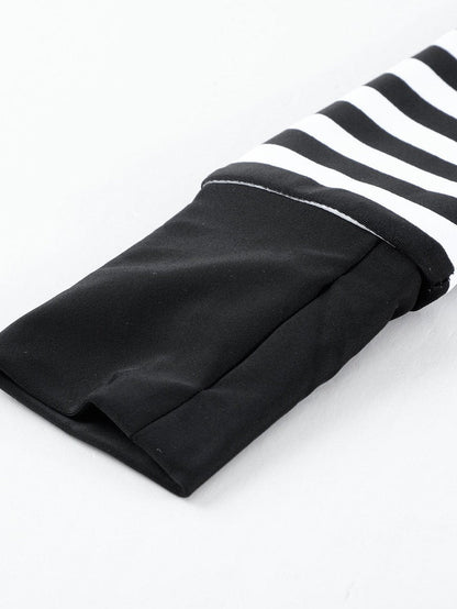 Floral Striped Patchwork Rashguard Swimsuit with Long Sleeves