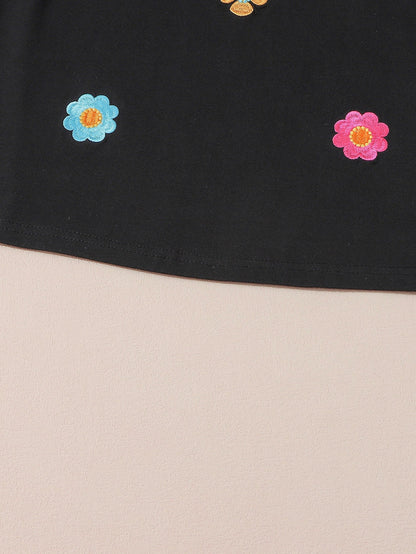 Elegant Black Floral Embroidered Blouse with Puff Sleeves