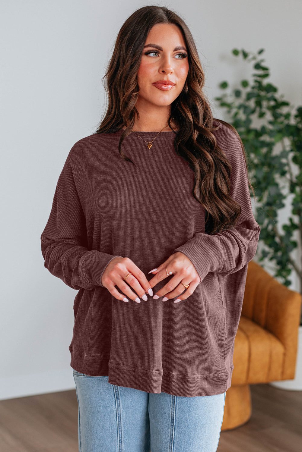 textured long sleeve top