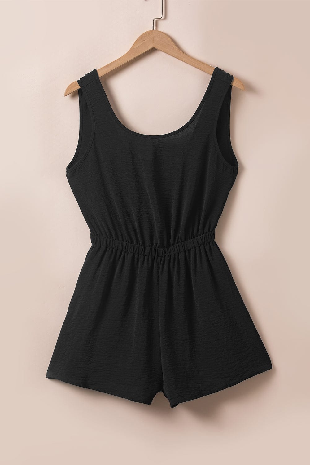 Backless Black Knotted Sleeveless Romper with Elastic Waist