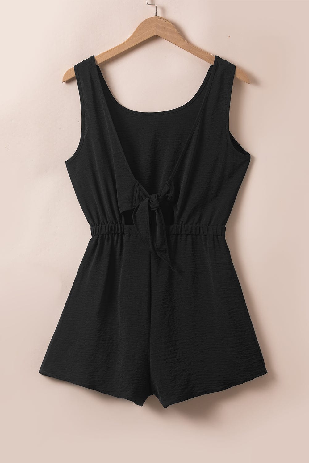 Backless Black Knotted Sleeveless Romper with Elastic Waist