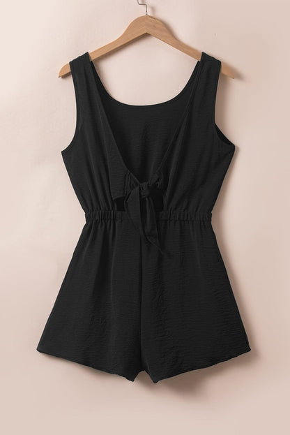 Backless Black Knotted Sleeveless Romper with Elastic Waist