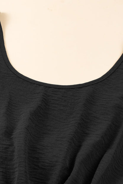 Backless Black Knotted Sleeveless Romper with Elastic Waist