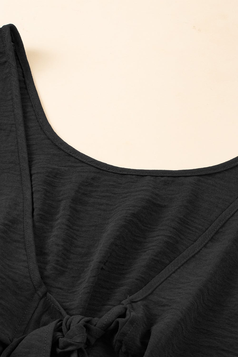 Backless Black Knotted Sleeveless Romper with Elastic Waist