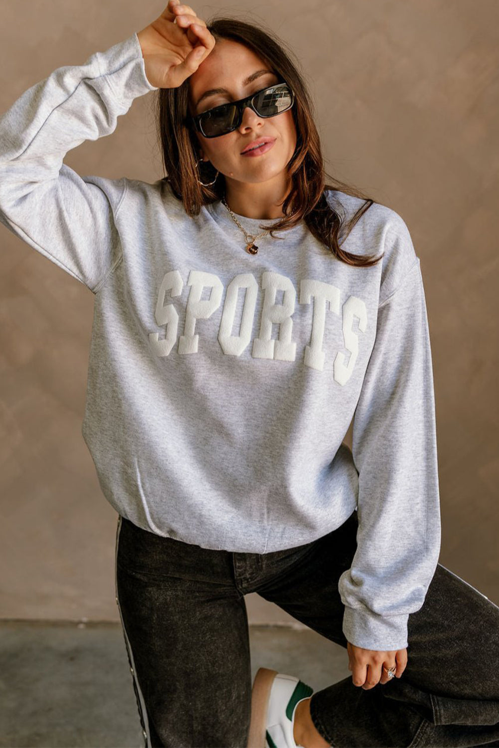 Light Grey FOOTBALL 3D Letter Graphic Crew Neck Sweatshirt