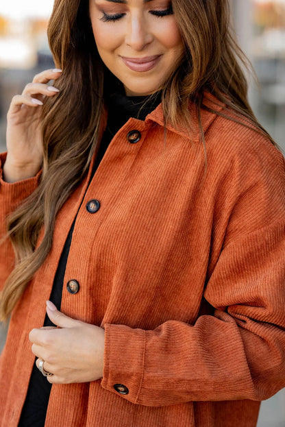 Gold Flame Corduroy Side Slit Oversize Shacket