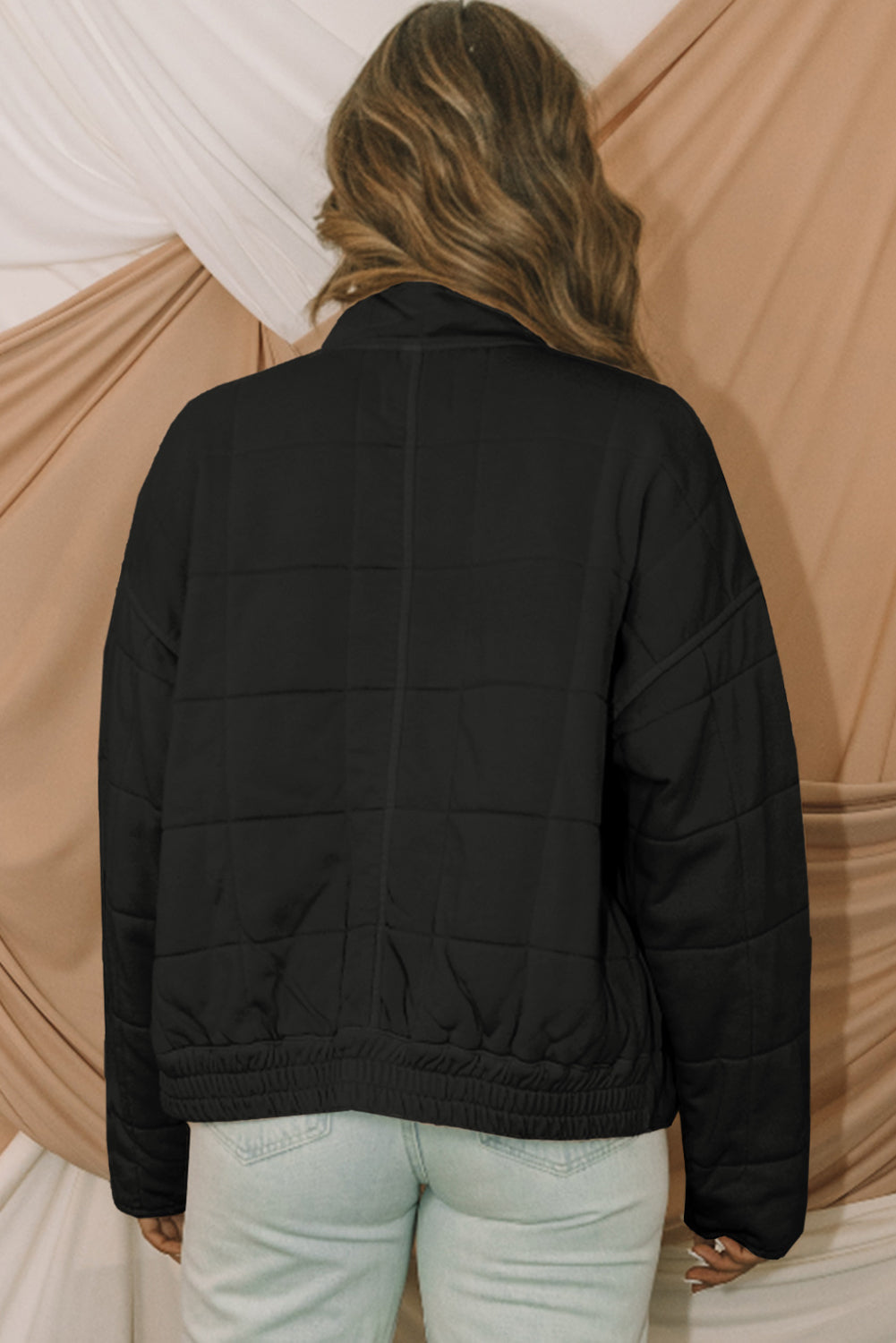 Black Winter Quilted Zip Up Pocketed Jacket