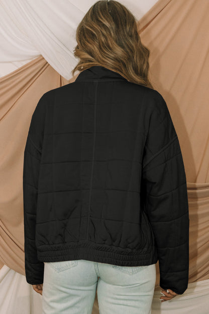 Black Winter Quilted Zip Up Pocketed Jacket