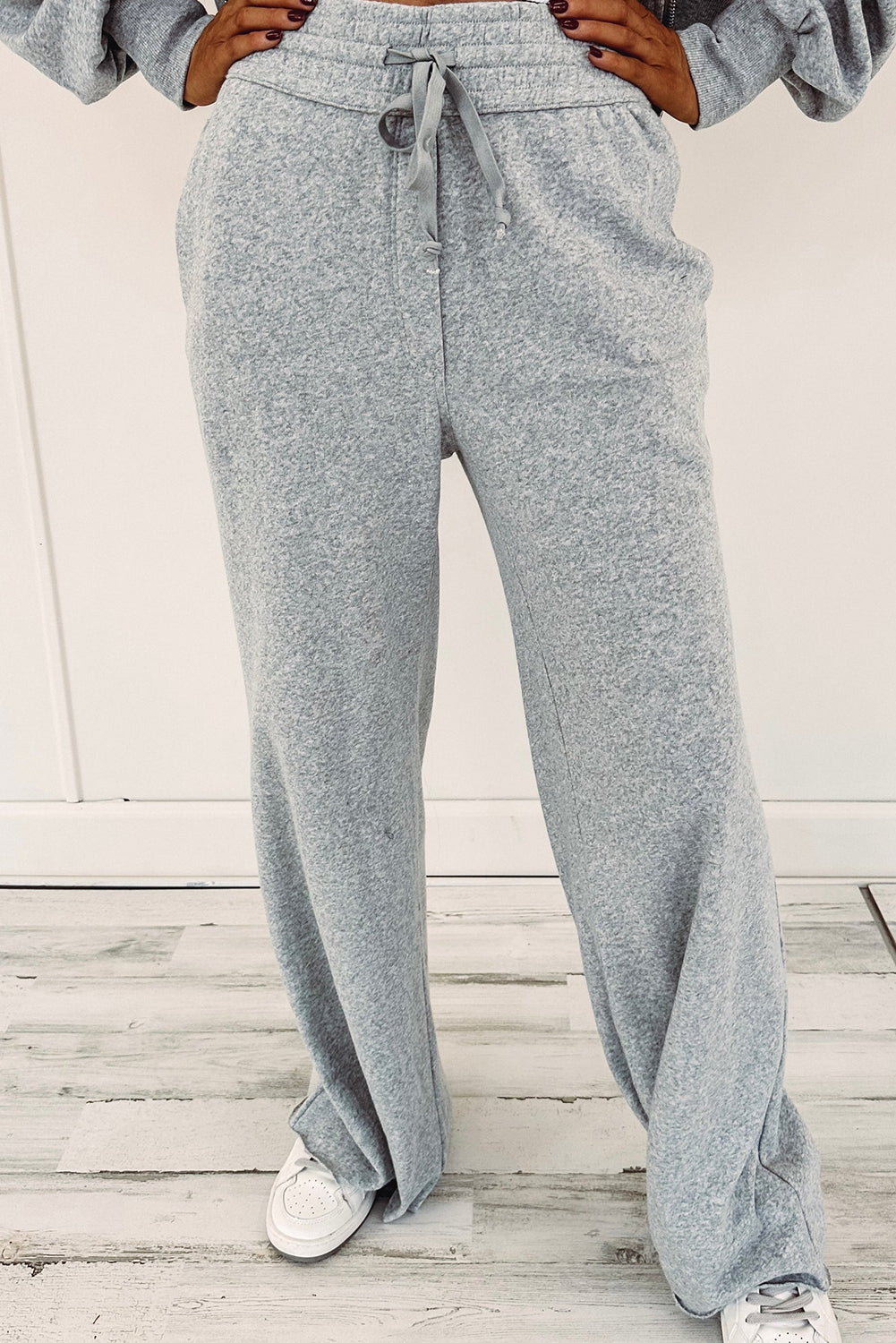 Light Grey Zip Up Hoodie and Drawstring Pants 2 Piece Set