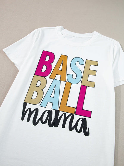 Baseball Mama Graphic Tee in White with Multi Color Print