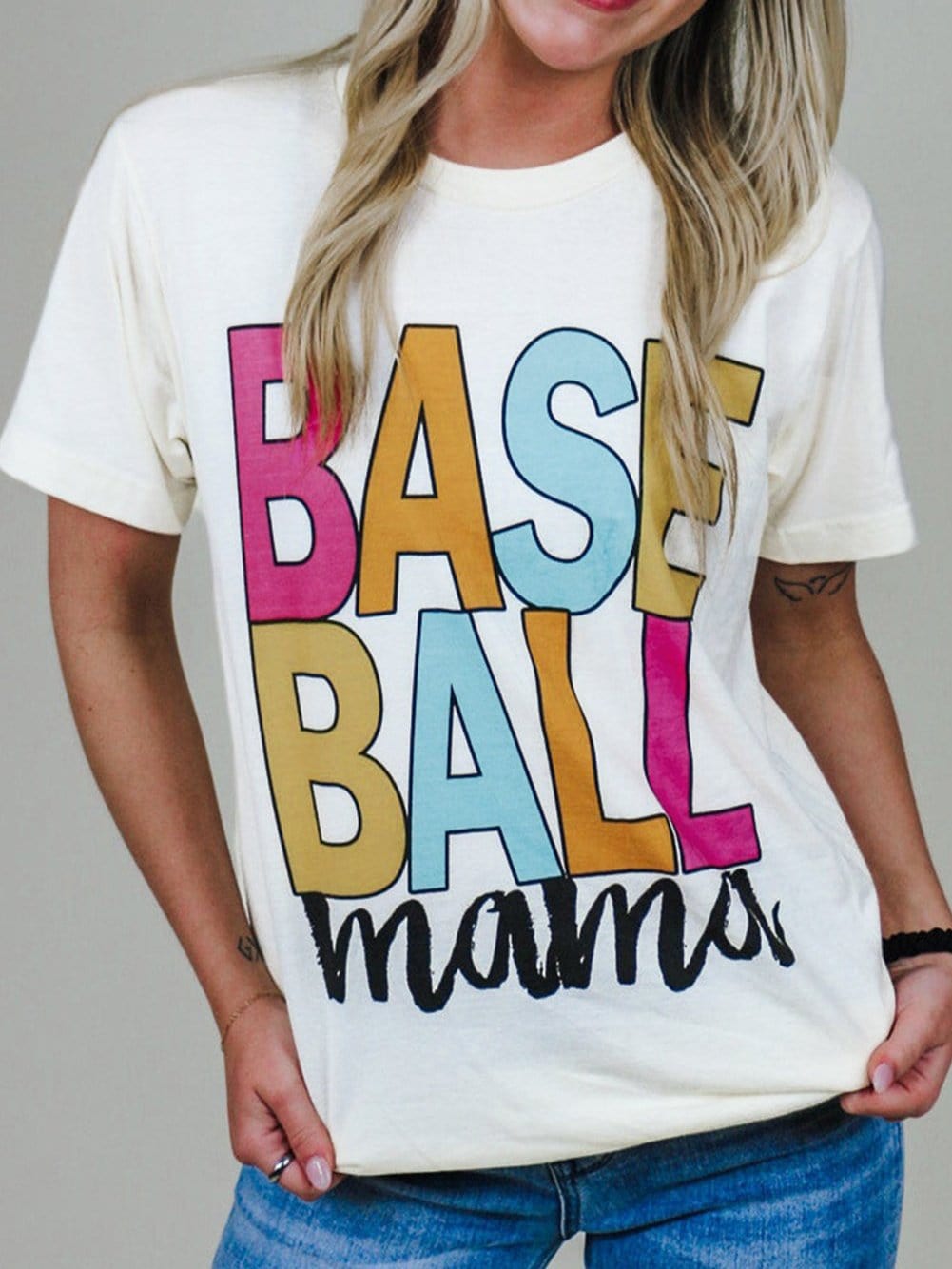 Baseball Mama Graphic Tee in White with Multi Color Print