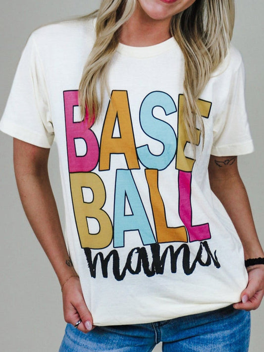 Baseball Mama Graphic Tee in White with Multi Color Print