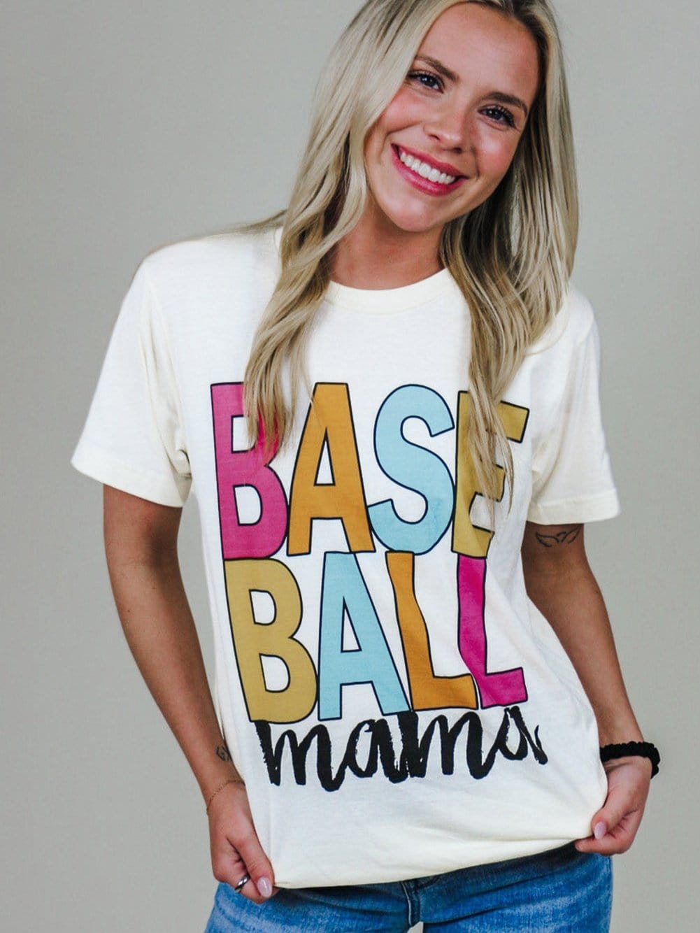 Baseball Mama Graphic Tee in White with Multi Color Print