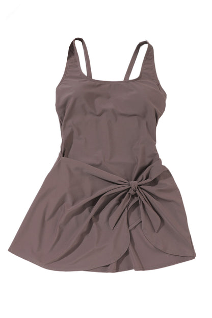 Coffee Brown Knotted Split Sheath Style Swim Dress
