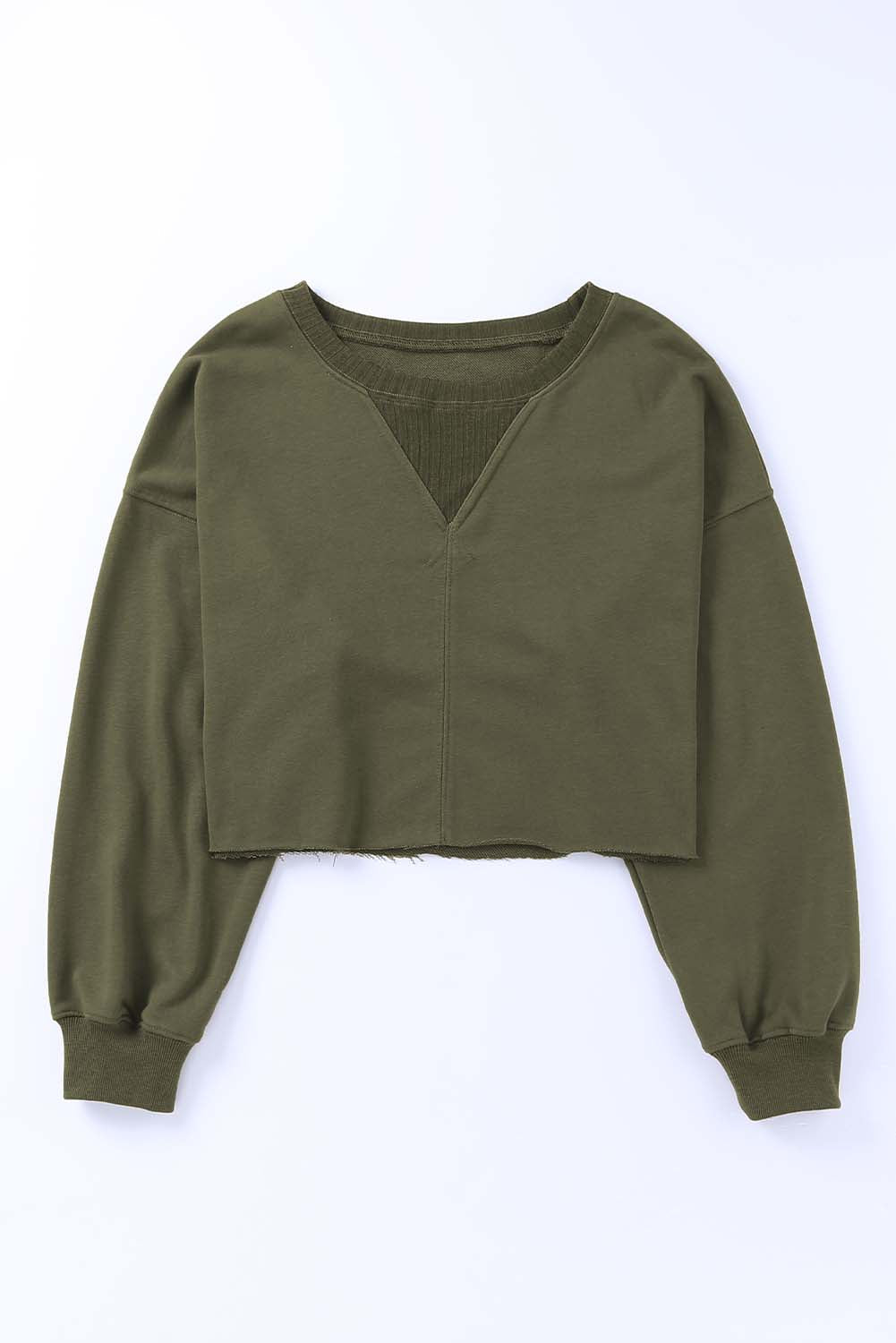 Green Curly Hemline Cropped Sweatshirt