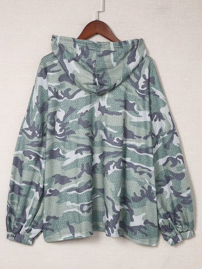 Green Camouflage Oversized Hoodie with Long Sleeves