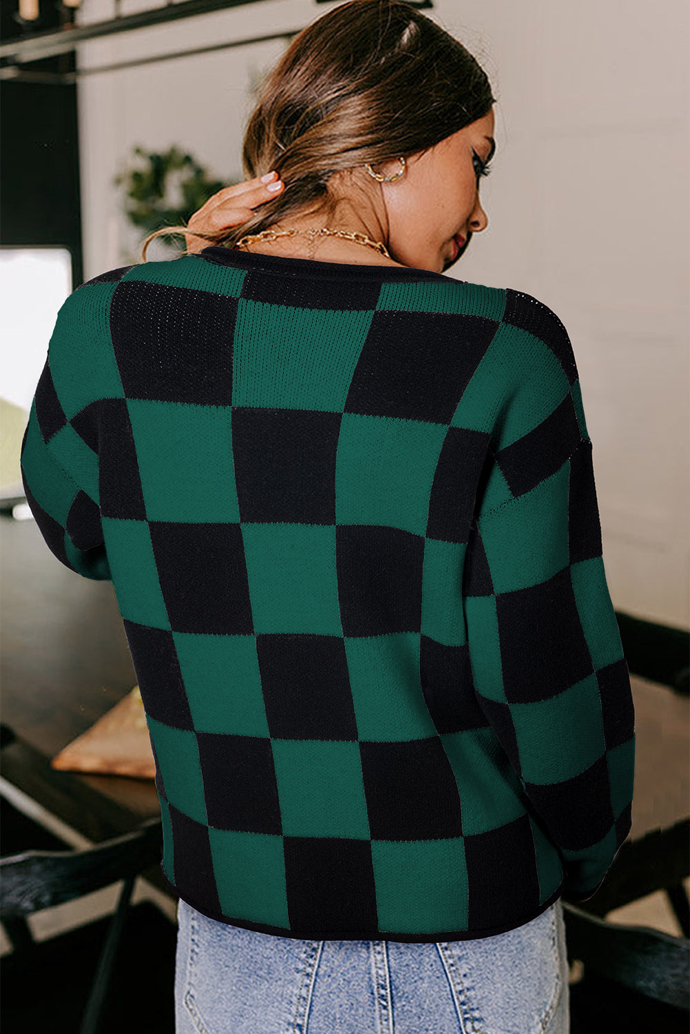 checked sweater
