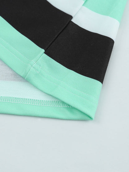 Green Striped Pullover Hooded Sweatshirt