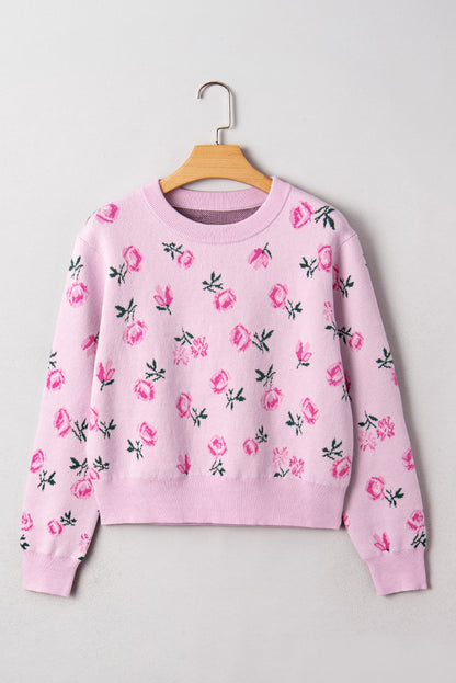 Delicacy Sweet Floral Print Drop Shoulder Cropped Sweater