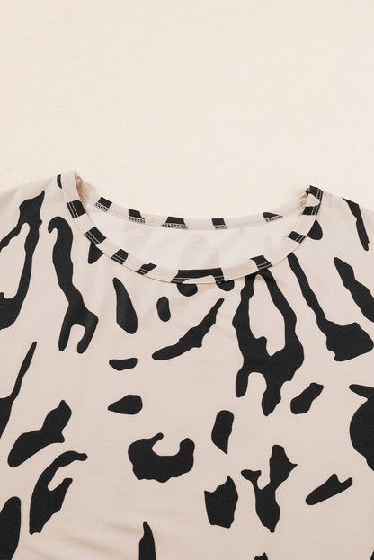 Taupe Leopard Print Plus Size Lounge Set with Tee and Shorts