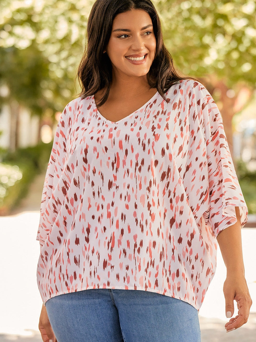 Pink Leopard Print Oversized Dolman Sleeve Plus Size Blouse