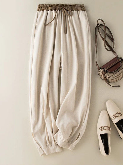 Women's Pants Trousers Linen Cotton Blend Plain White Apricot Vacation High Waist Ankle-Length Outdoor Street Fall Winter