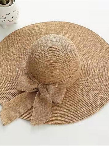 Ladies Summer Ribbon Hats Elegant Straw Hats For Women Beach Seaside Vacation Foldable Sun Hat Sun Floppy Visor - LuckyFash™