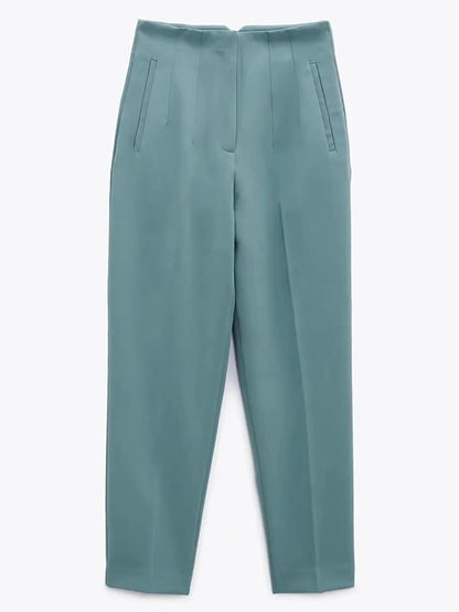 Women's Dress Pants Polyester Solid Color claret Orange red Fashion High Waist Full Length Office Street Fall Winter