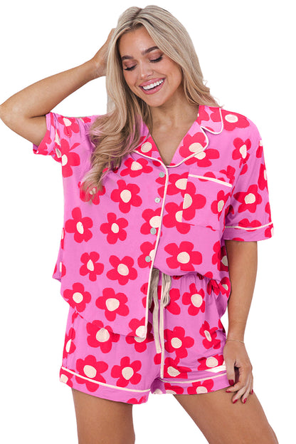 Floral Pattern Short Sleeve Pajama Set with Southern Belle Style